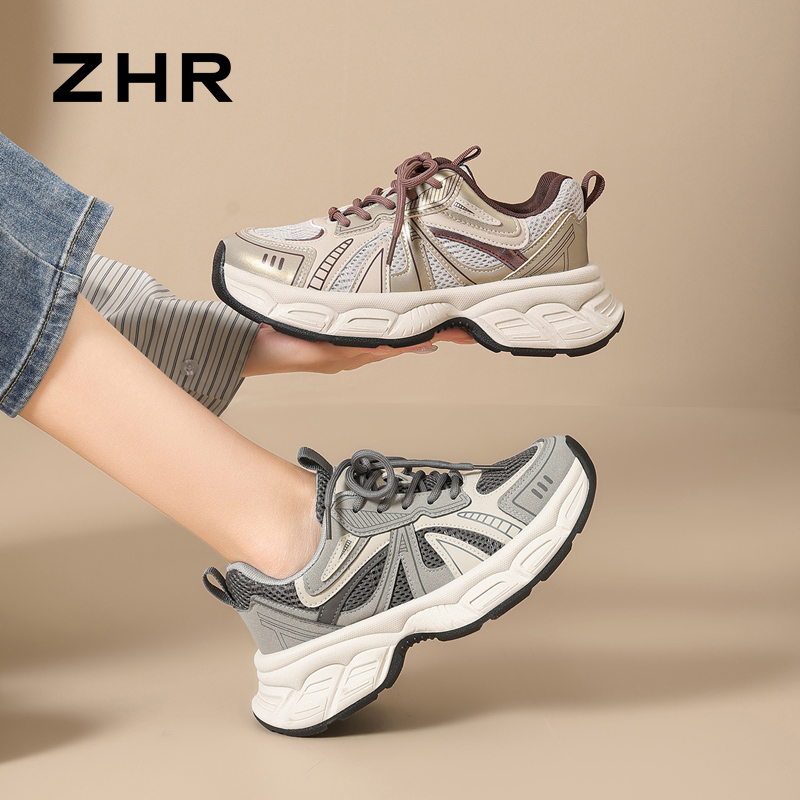 13008437.【ZHR则则】老爹鞋圆头系带厚底女鞋[PU+网布]