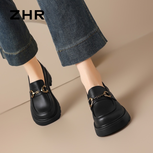 13007976.【ZHR则则】乐福鞋圆头套脚厚底女鞋[牛剖层移膜革]