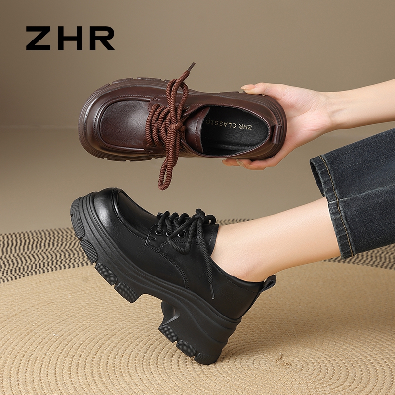 13007902.【ZHR则则】深口单鞋圆头系带厚底女鞋[PU]