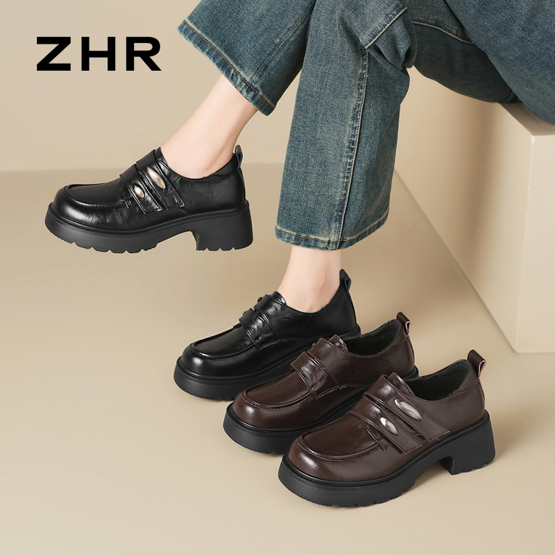 13007983.【ZHR则则】深口单鞋圆头魔术贴厚底女鞋[超纤]