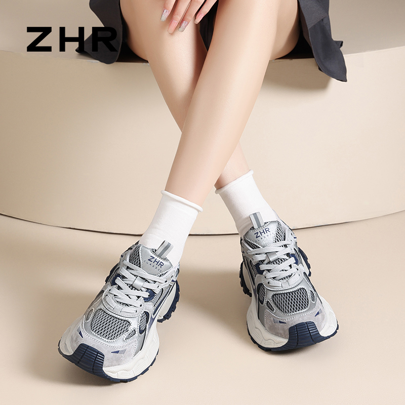 13007969.【ZHR则则】老爹鞋圆头系带厚底女鞋[超纤+网布]