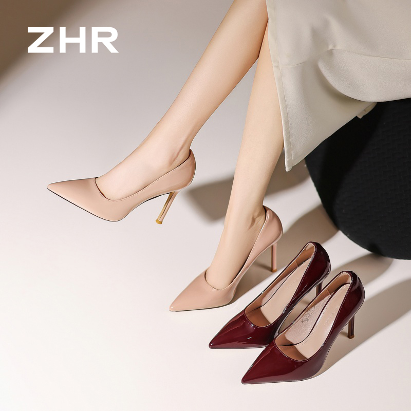 13007907.【ZHR则则】高跟鞋尖头套脚细跟女鞋[镜面PU]