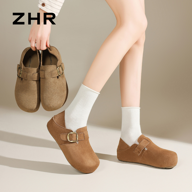 13008008.【ZHR则则】勃肯鞋圆头魔术贴平底女鞋[羊京绒]