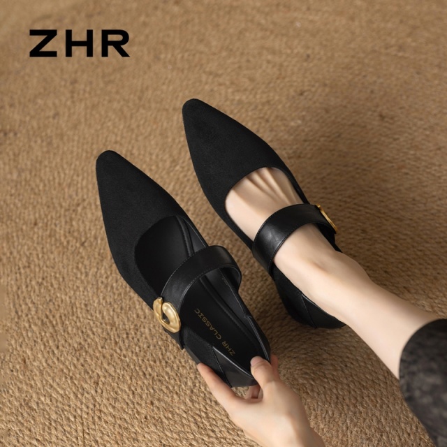 13007959.【ZHR则则】玛丽珍鞋尖头魔术贴粗跟女鞋[羊京绒+PU]