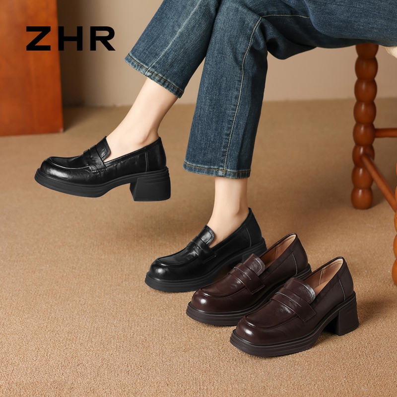 13007949.【ZHR则则】乐福鞋圆头套脚粗跟女鞋[PU]