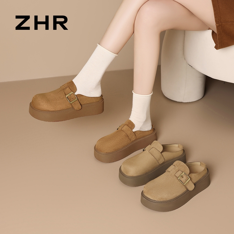 13007957.【ZHR则则】勃肯拖鞋圆头套脚厚底女鞋[牛奶绒]