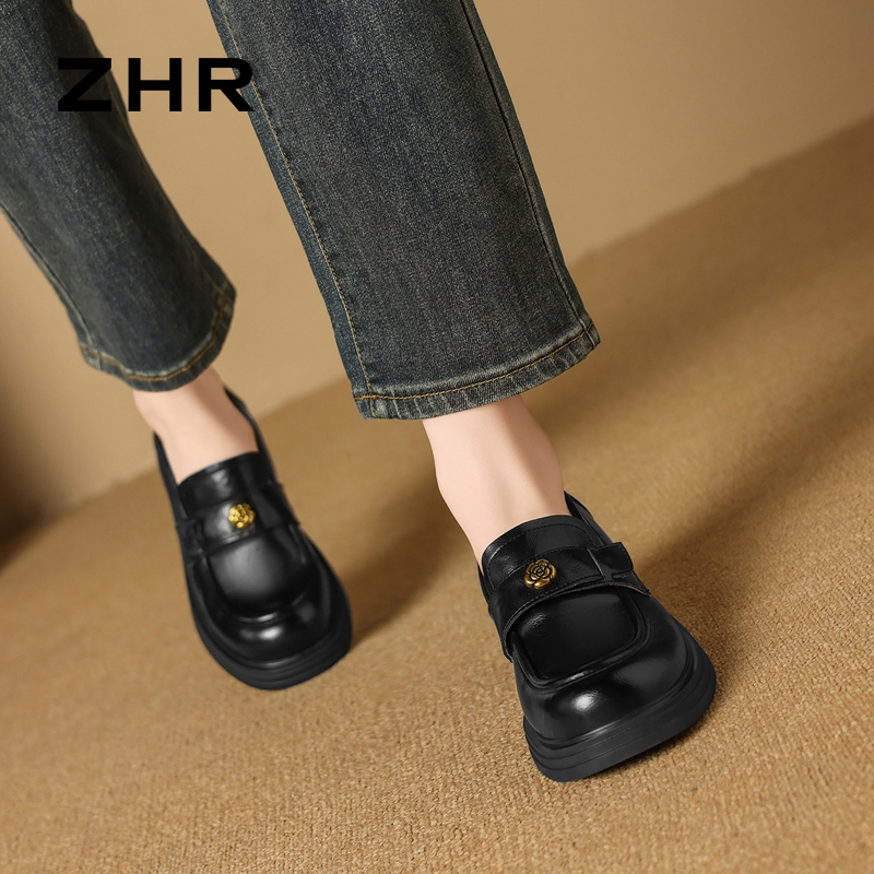13007945.【ZHR则则】乐福鞋圆头套脚粗跟女鞋[PU]