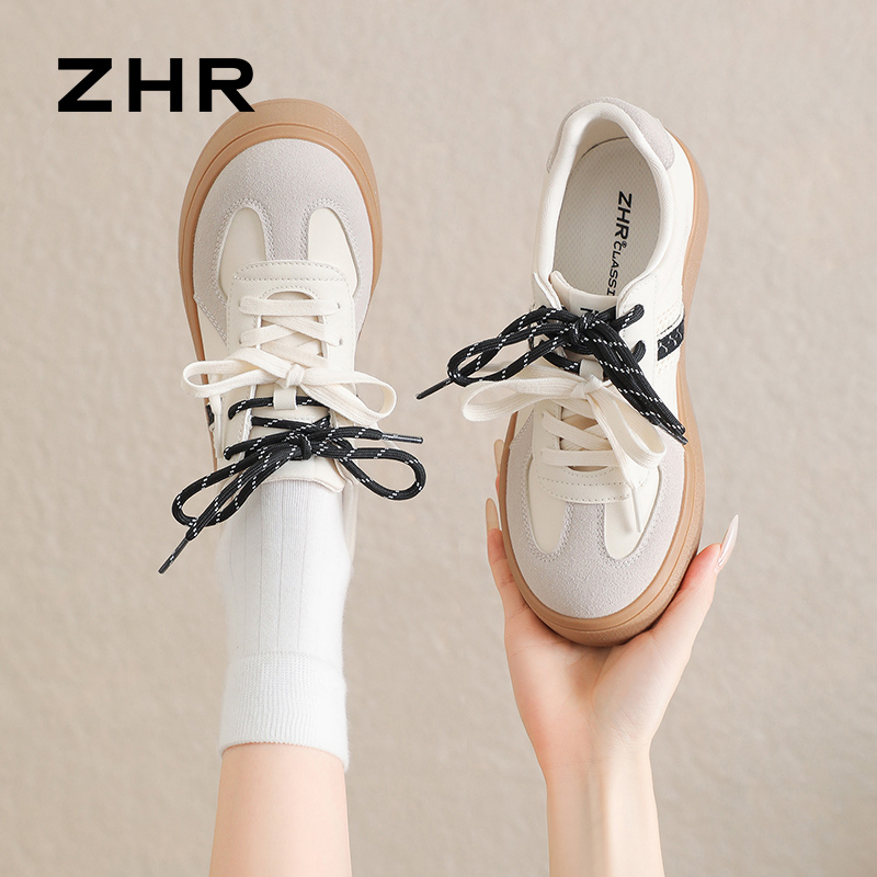 13007934.【ZHR则则】德训鞋圆头系带平底女鞋[雨伞布+仿牛绒+PU]