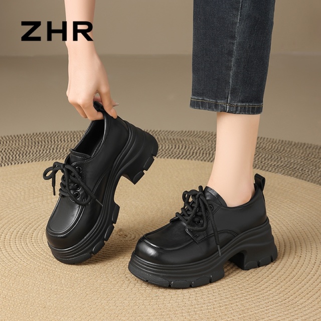 13007902.【ZHR则则】深口单鞋圆头系带厚底女鞋[PU]