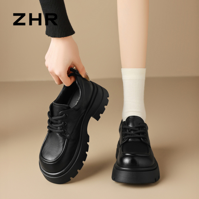13007916.【ZHR则则】深口单鞋圆头系带厚底女鞋[PU]