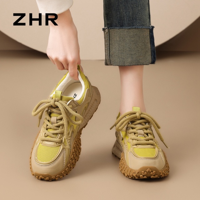 13008442.【ZHR则则】阿甘鞋圆头系带厚底女鞋[PU+TPU+网布]