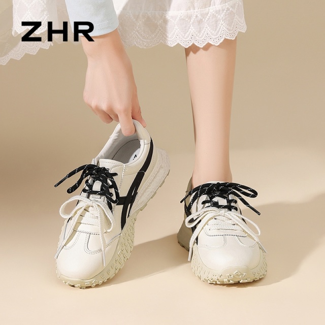 13007978.【ZHR则则】阿甘鞋圆头系带厚底女鞋[牛剖层移膜革+超纤]