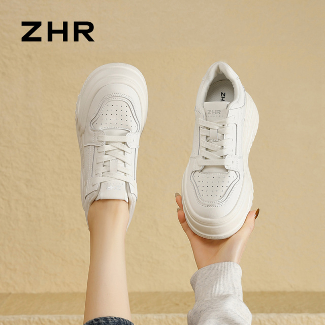 13844620.【ZHR则则】小白鞋圆头厚底系带女鞋[超纤+牛剖层移膜革]