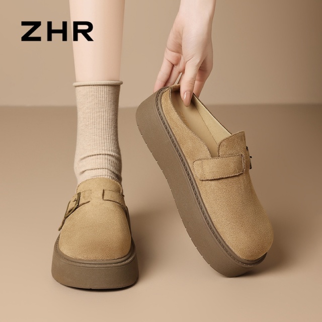 13007957.【ZHR则则】勃肯拖鞋圆头套脚厚底女鞋[牛奶绒]
