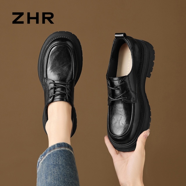 13012933.【ZHR则则】深口单鞋圆头系带厚底女鞋[超纤]