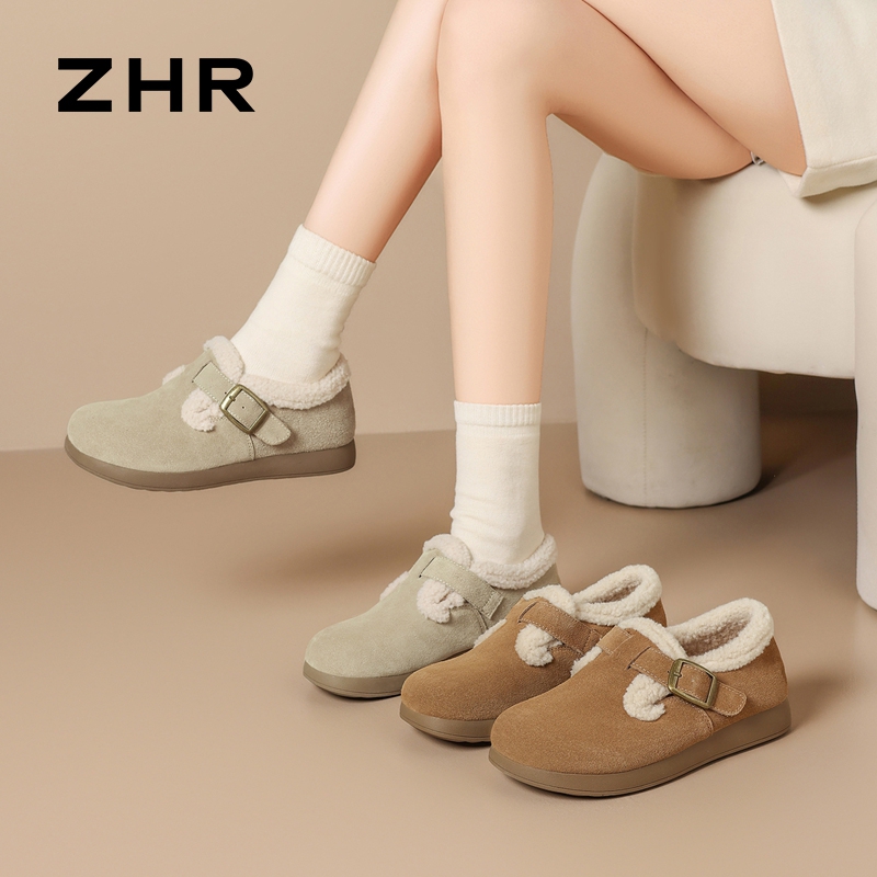 13012937.【ZHR则则】勃肯鞋圆头套脚平底女鞋[牛剖层绒面革+仿羊羔毛]