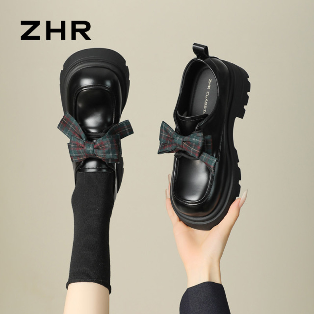 13012931.【ZHR则则】深口单鞋圆头系带厚底女鞋[PU]