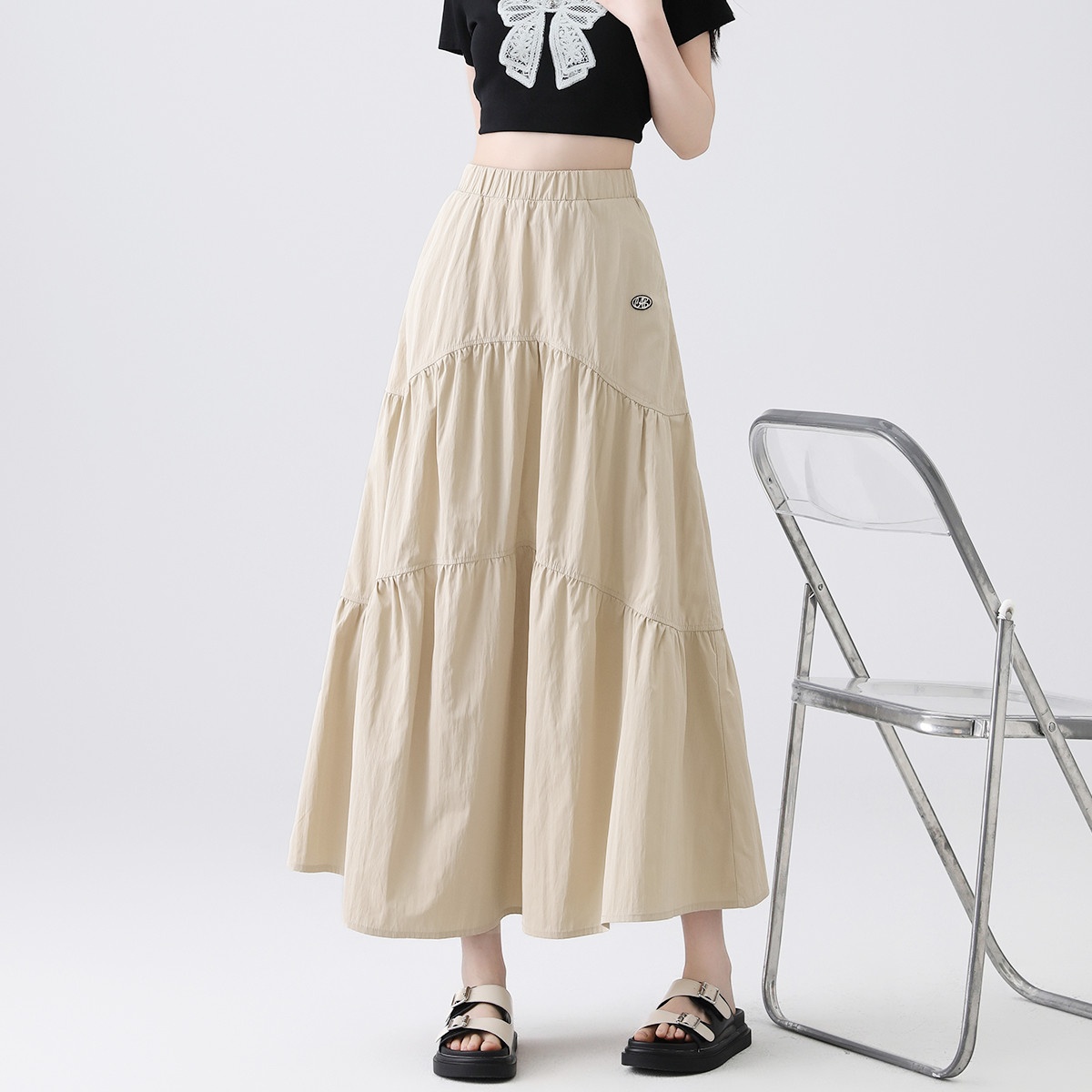 13713747.it ccaabb薄款文艺风A字裙女松紧腰休闲半身裙长裙