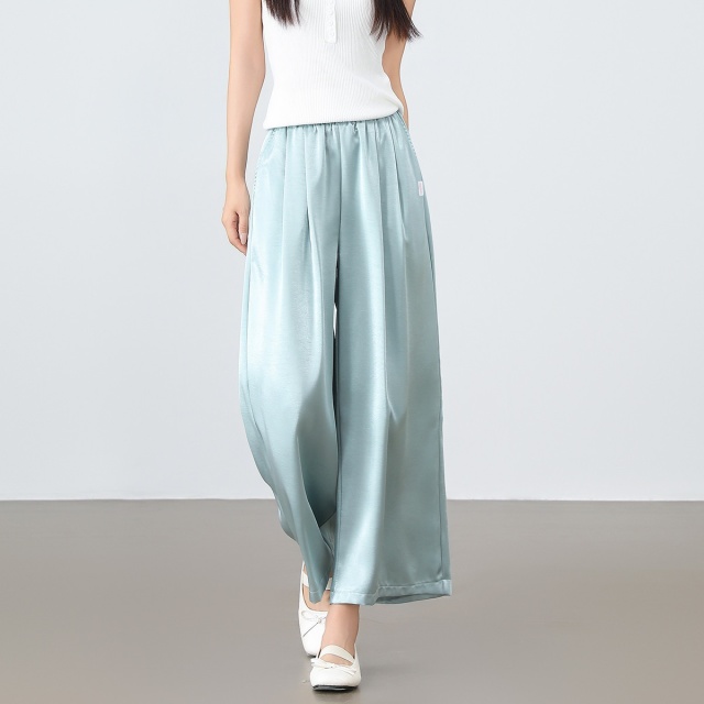 13713353.CHOCOOLATE光泽感缎面休闲裤夏季高级垂感阔腿九分裤女