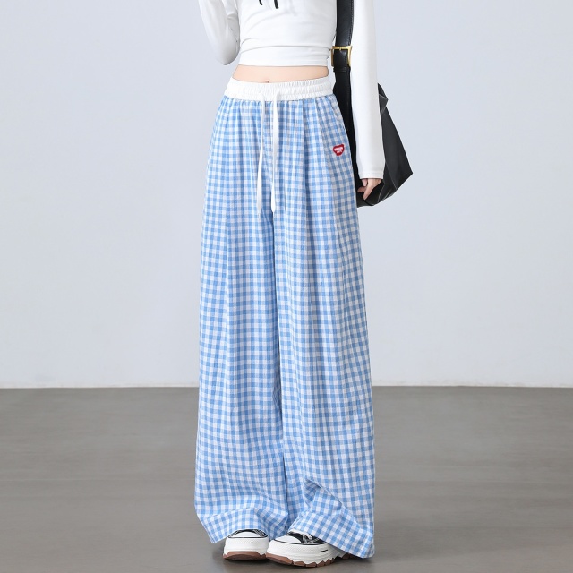13713396.CHOCOOLATE撞色拼接格子休闲裤宽松阔腿垂感长裤女