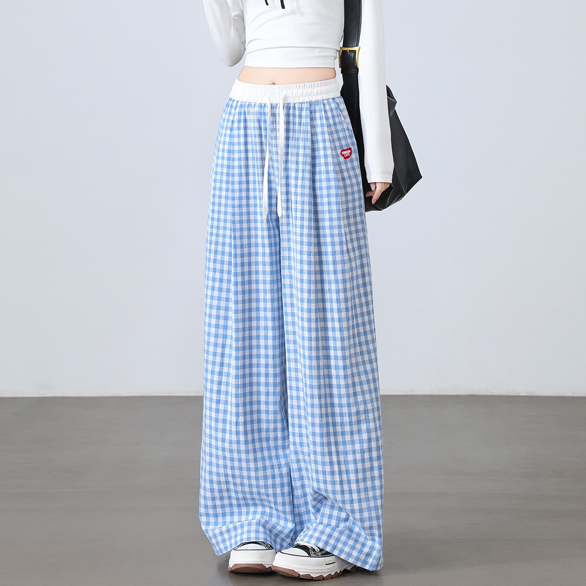 13713396.CHOCOOLATE撞色拼接格子休闲裤宽松阔腿垂感长裤女
