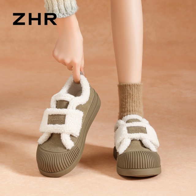 13019018.【ZHR则则】板鞋圆头魔术贴厚底女鞋[牛纤绒+羊羔毛]