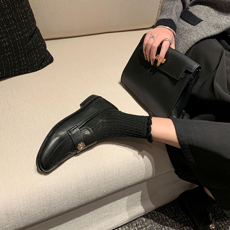 13019428.早春新款法式优雅圆头深口单鞋山茶花乐福鞋女鞋
