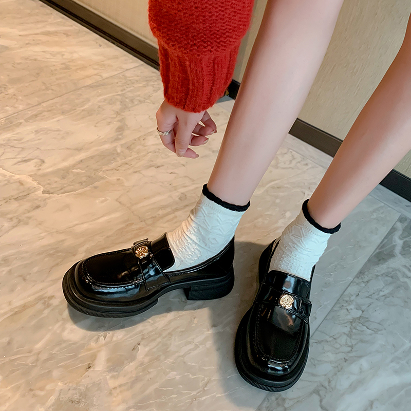 13019401.早春新款学院风深口单鞋百搭粗跟乐福鞋女鞋子