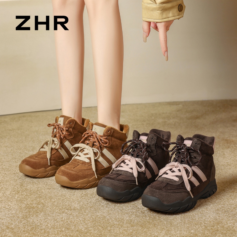 13019032.【ZHR则则】时尚户外靴圆头系带平底女鞋[蒙古绒+猪巴戈+PU]