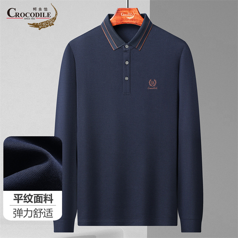 13030173.鳄鱼恤春秋棉莫代尔混纺平纹弹力舒适长袖Polo衫男