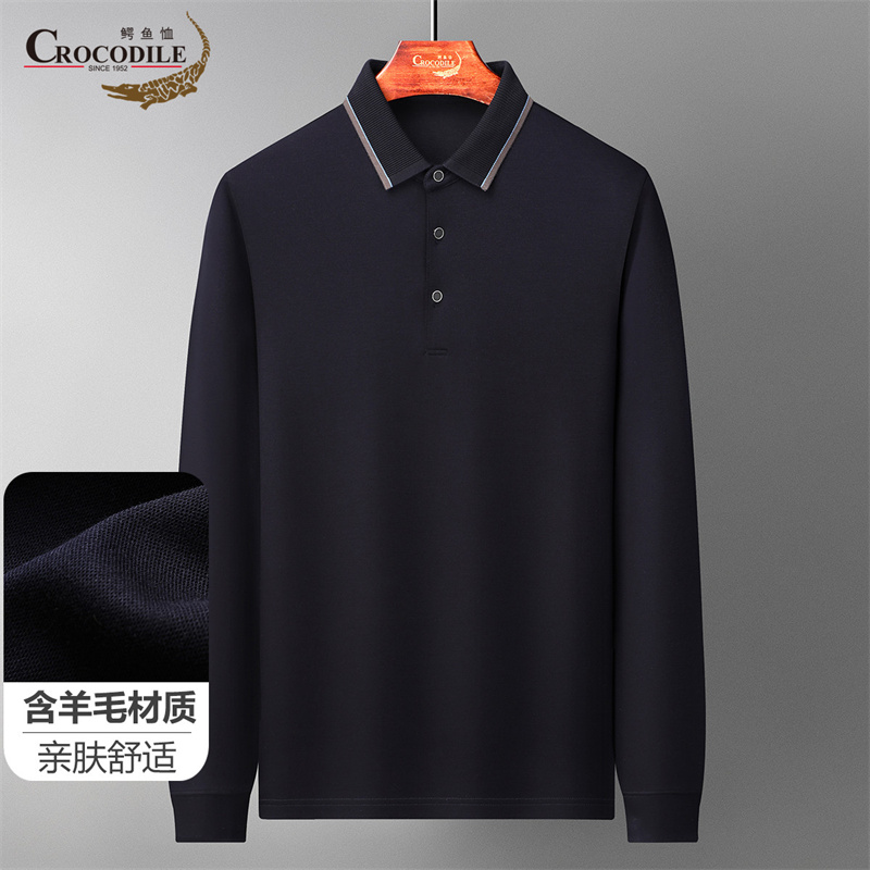 13030178.鳄鱼恤【含羊毛】秋冬柔软舒适基础商务款翻领长袖Polo衫男