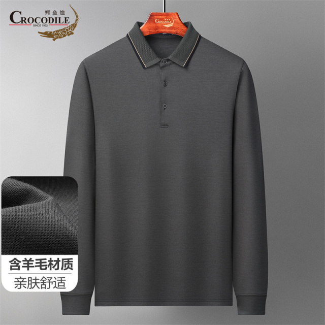 13030178.鳄鱼恤【含羊毛】秋冬柔软舒适基础商务款翻领长袖Polo衫男