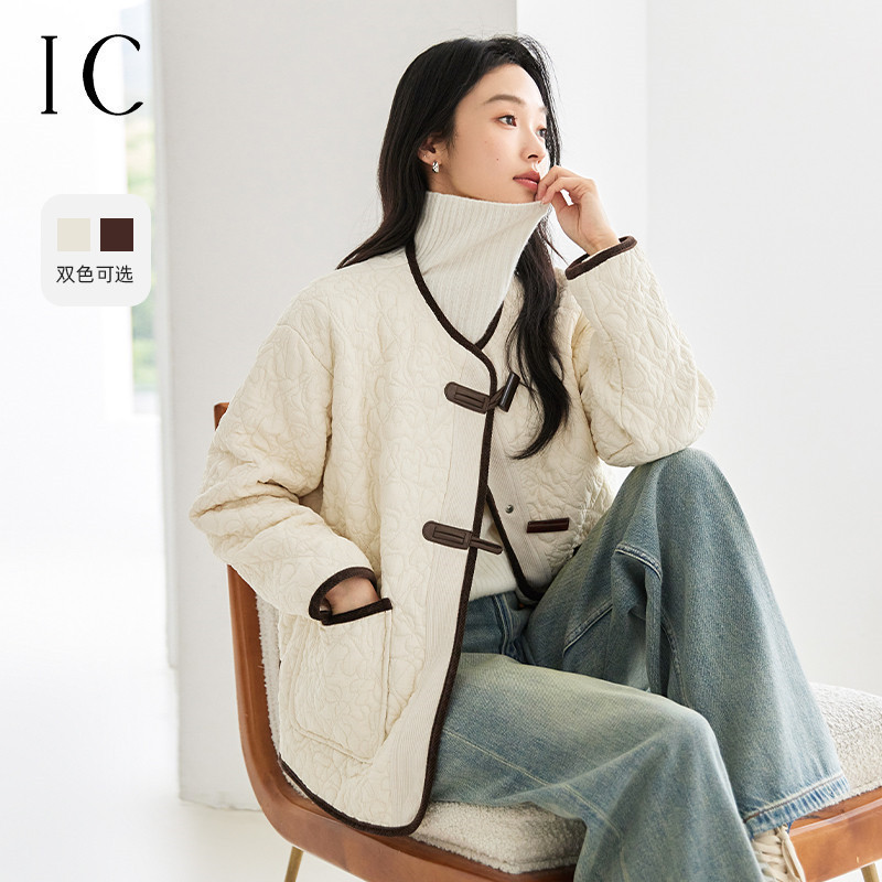 13029913.设计通勤休闲撞色边短款棉服女2025新款冬季高级气质宽松短外套