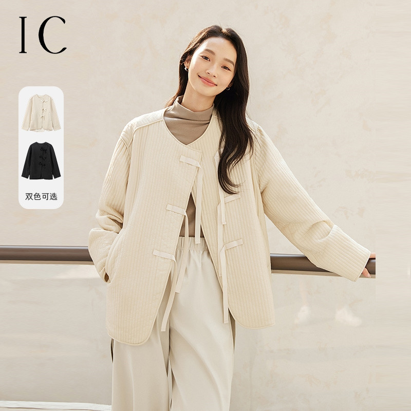 13029900.新中式慵懒系带绗棉外气质外套女2025新款冬休闲宽松设计上衣