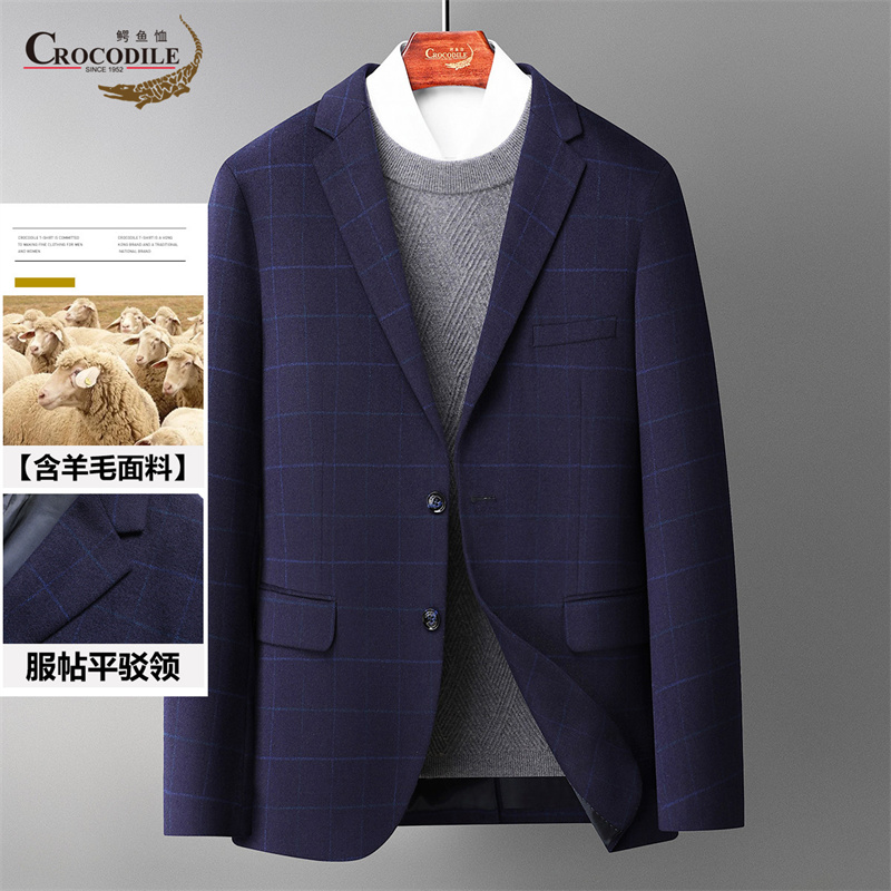 13030210.鳄鱼恤【线下专柜】冬季羊毛商务通勤格纹男式西服男