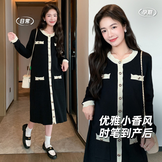 13028536.孕妇连衣裙冬款外穿小香风裙子中长款高级感遮肚减龄针织裙孕妇装