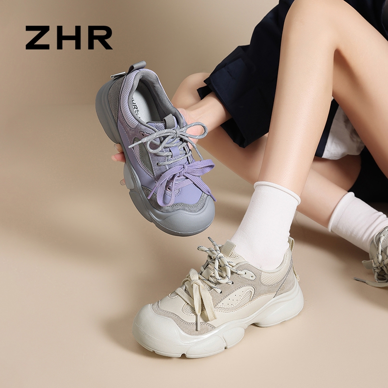 13033631.【ZHR则则】户外休闲鞋圆头系带厚底女鞋[猪巴戈+PU+网布]