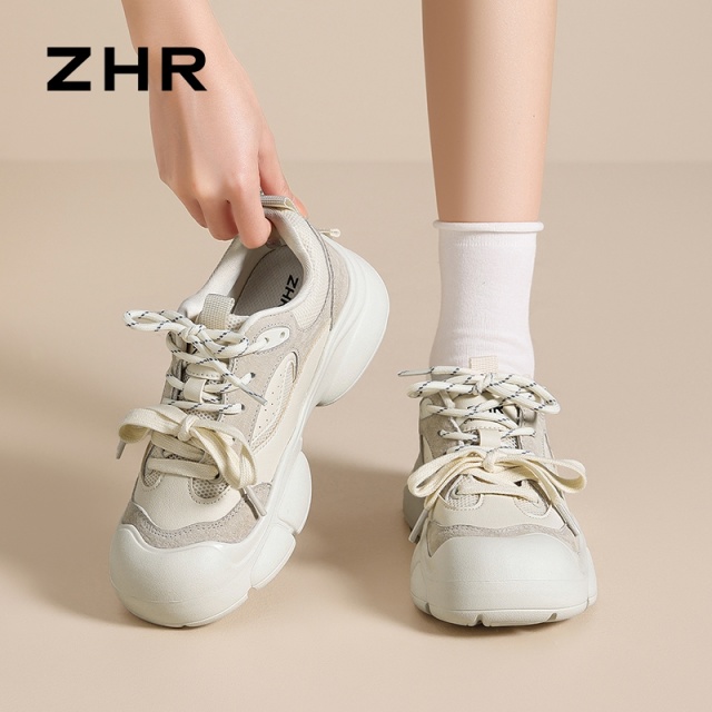 13033631.【ZHR则则】户外休闲鞋圆头系带厚底女鞋[猪巴戈+PU+网布]