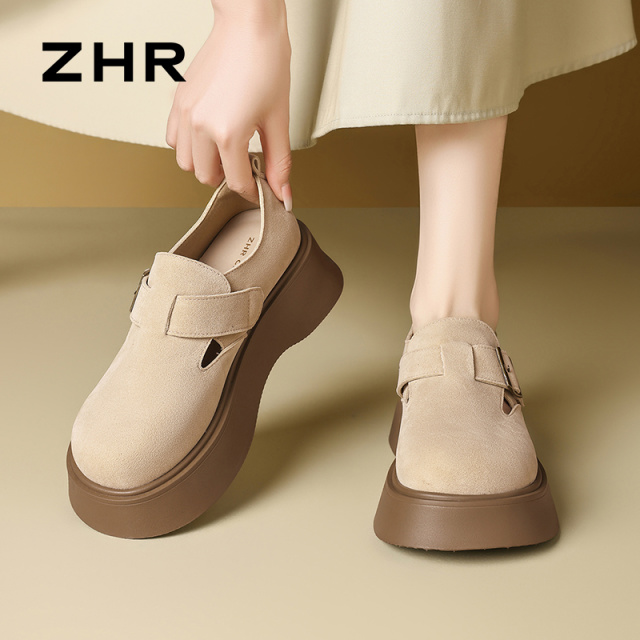 13056120.【ZHR则则】勃肯鞋圆头魔术贴厚底女鞋[PU]