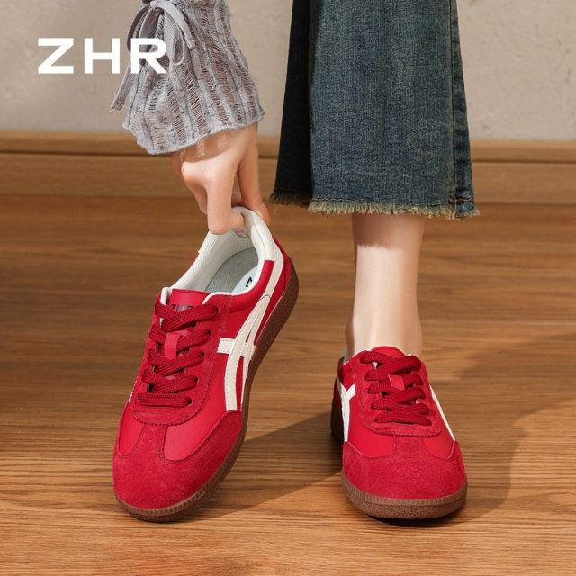 13055795.【ZHR则则】德训鞋圆头系带平底女鞋[PU+头层猪皮]