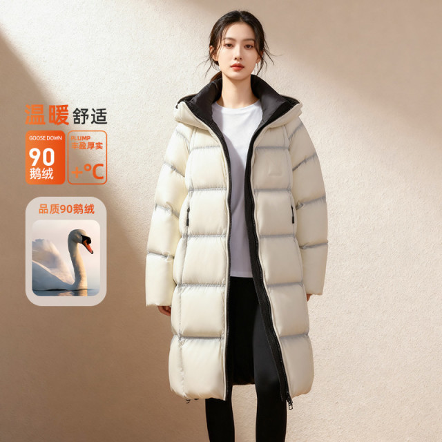 13115909.马克华菲女装【轻奢风90鹅绒羽绒服】冬装御寒加厚中长款连帽羽绒服外套