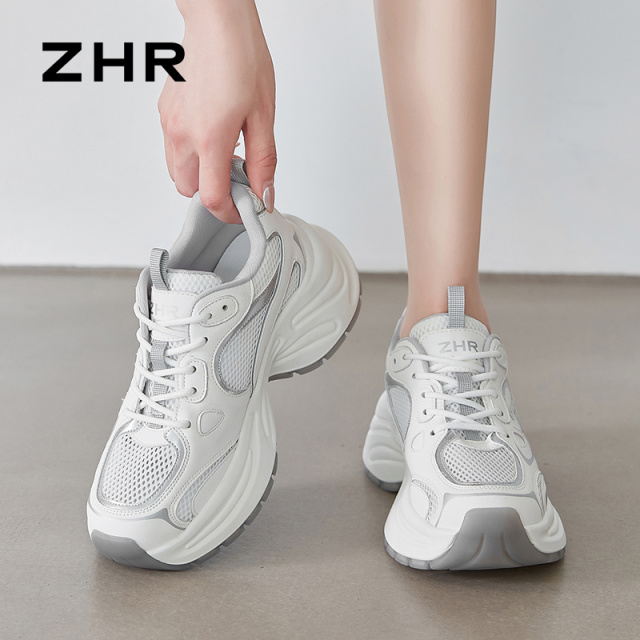 13676832.【ZHR则则】老爹鞋圆头系带透气厚底女鞋[超纤+网布]