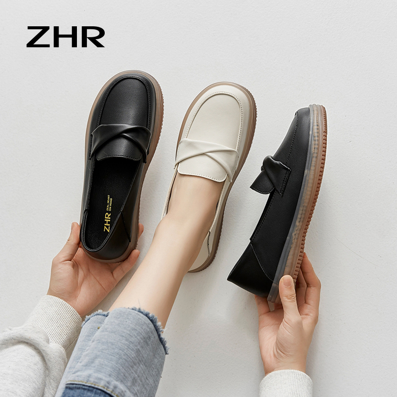 13069242.【ZHR则则】乐福鞋圆头套脚圆头女鞋[牛剖层移膜革]