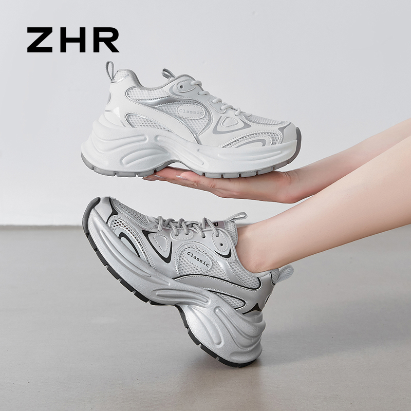 13676832.【ZHR则则】老爹鞋圆头系带透气厚底女鞋[超纤+网布]