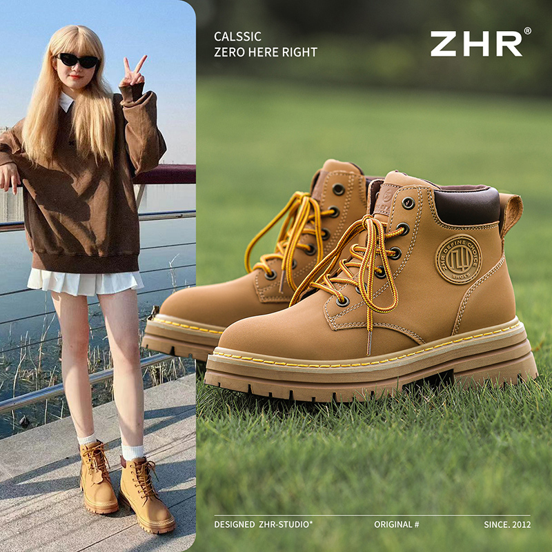 13795821.【ZHR则则】工装靴圆头系带圆头女鞋[牛剖层移膜革]