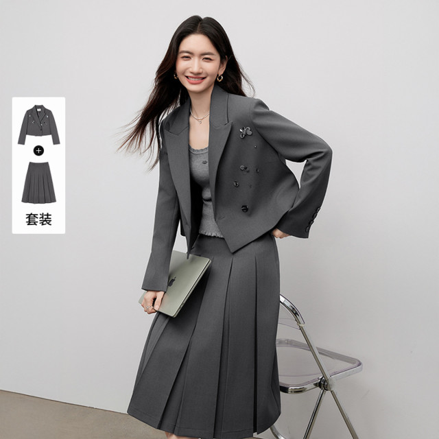 13080087.2026春装老钱风西服套装女西装百褶半身裙通勤两件套