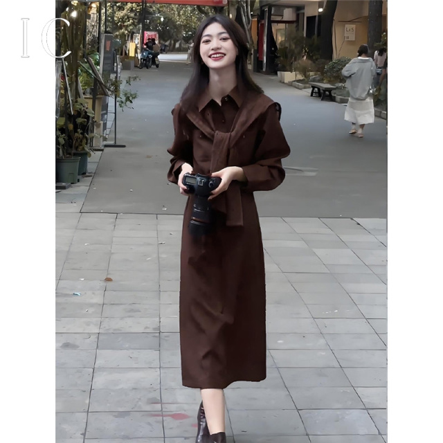 13082268.小资优雅显瘦衬衫领通勤连衣裙