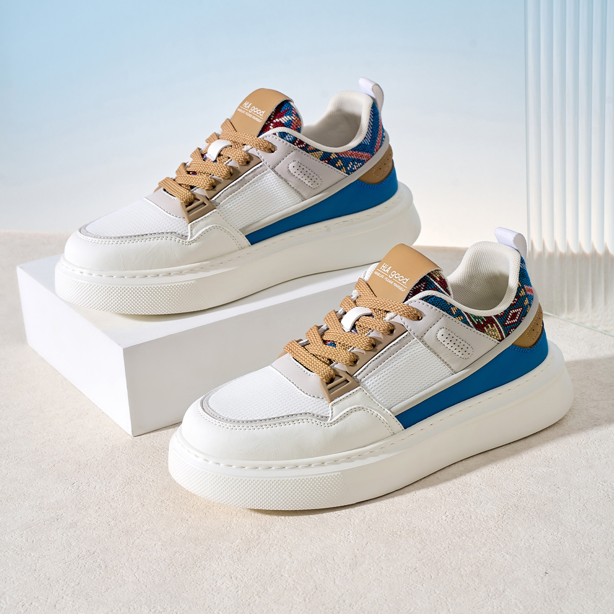 13090438.海澜之家男鞋潮流拼接透气百搭男士板鞋厚底舒适休闲鞋男