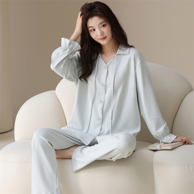 13093095.少宜睡衣套装家居服带胸垫纯棉女士可外穿长袖春秋休闲时尚女生女孩女款夏季新款可外出薄款大码居家亲肤加大短袖