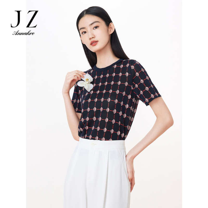 13092519.JZ玖姿商场同款夏季新款洋气休闲字母短袖针织衫JWCX31201